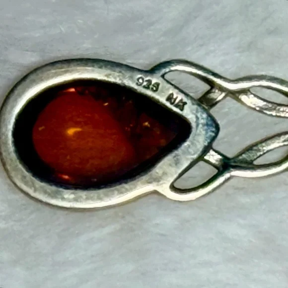 Signed Sterling Silver & Amber Necklace - Picture 5 of 7